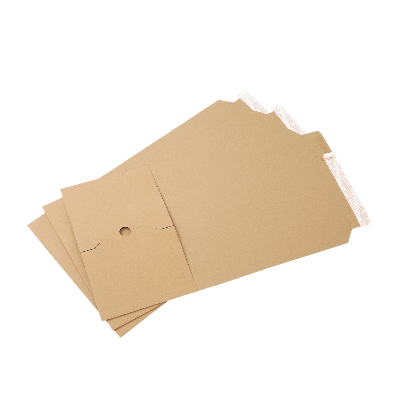 3 braune, flach im Fächer gelegte, Wickelverpackung